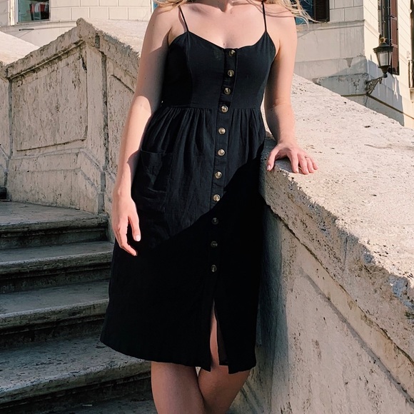 black dress with buttons down front